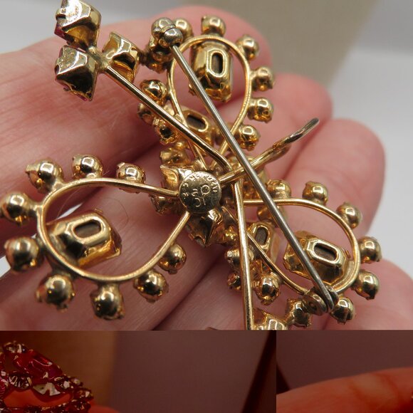 Vintage DeCurtis Pink Clear Rhinestone 12KGF Gold Tone Brooch Pendant - Picture 7 of 10